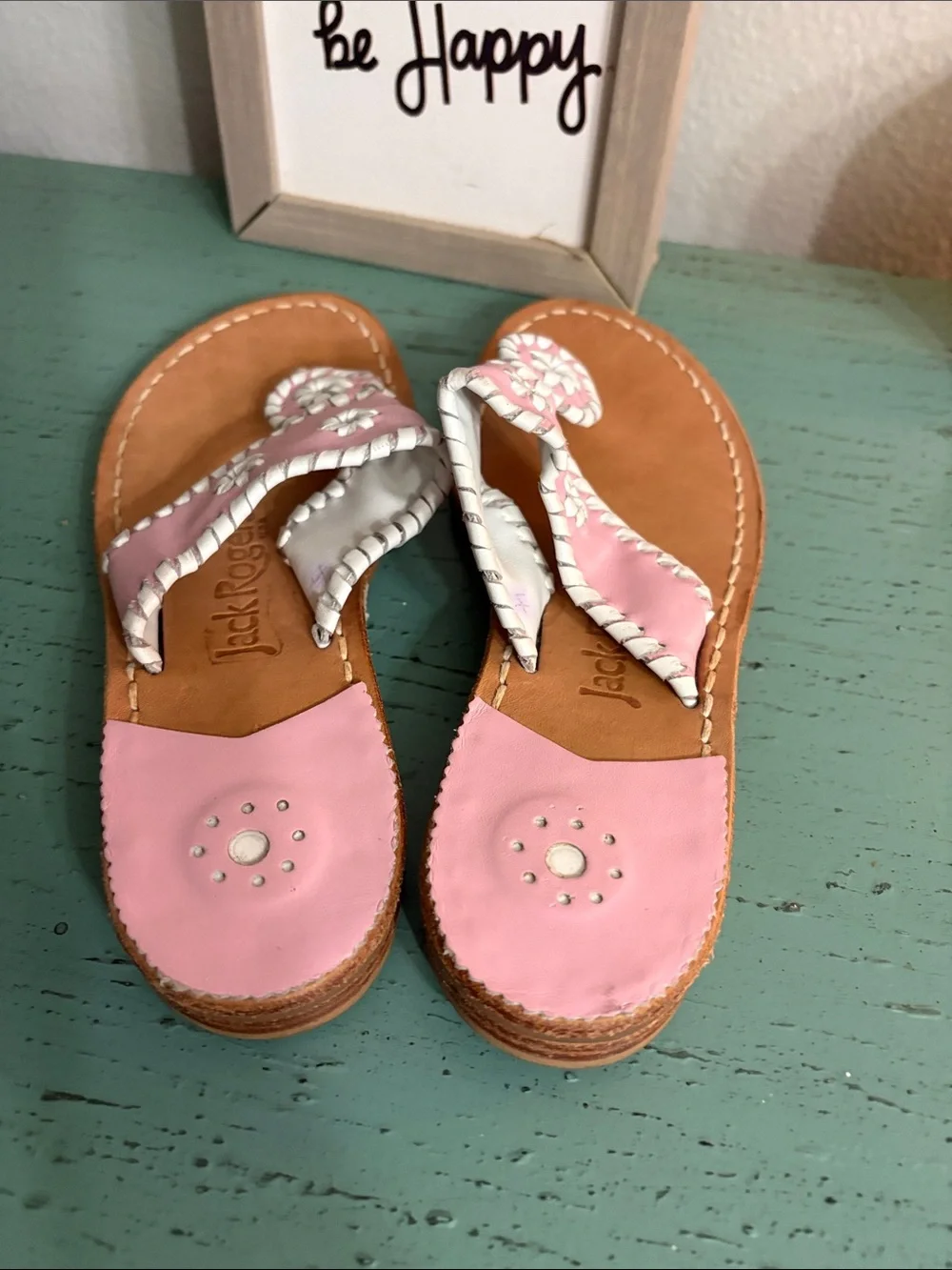 Jack Rogers Pink Floral Thong Sandals with Tan Footbed